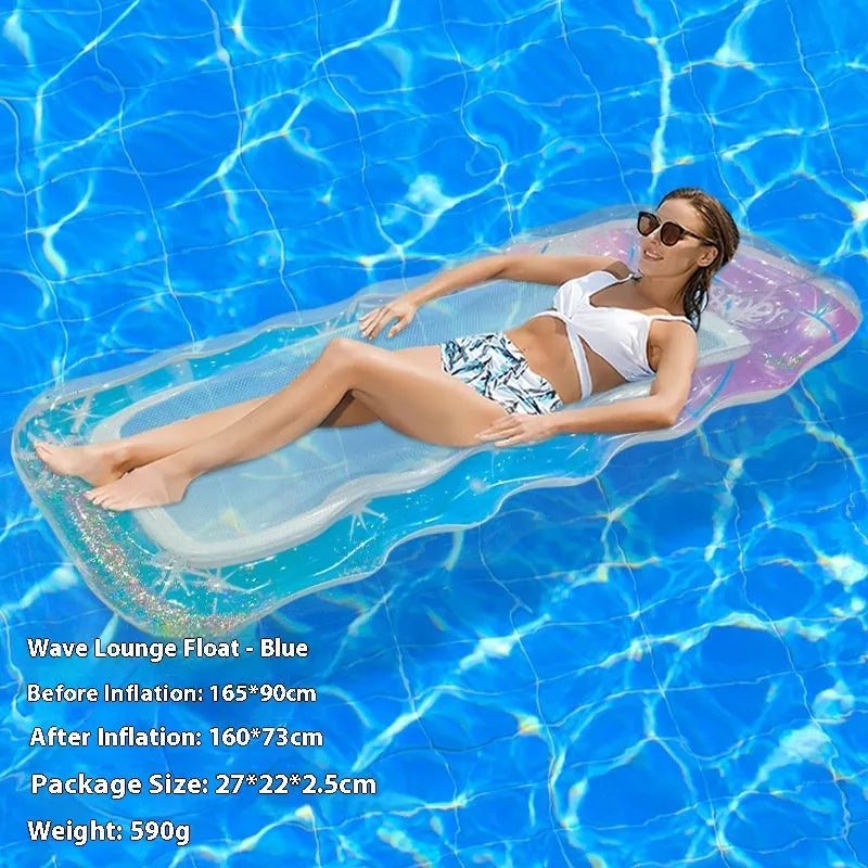 PVC inflatable floating row with thick sequins and wave design in multiple colour patterns