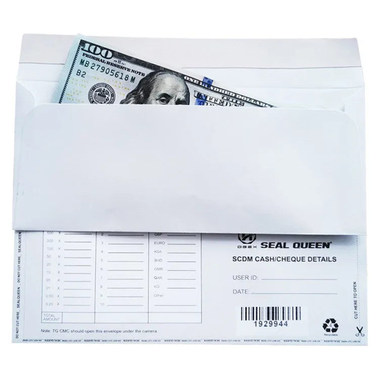 Blue anti-opening confidential envelope showing self-adhesive flap and 105mm by 240mm dimensions