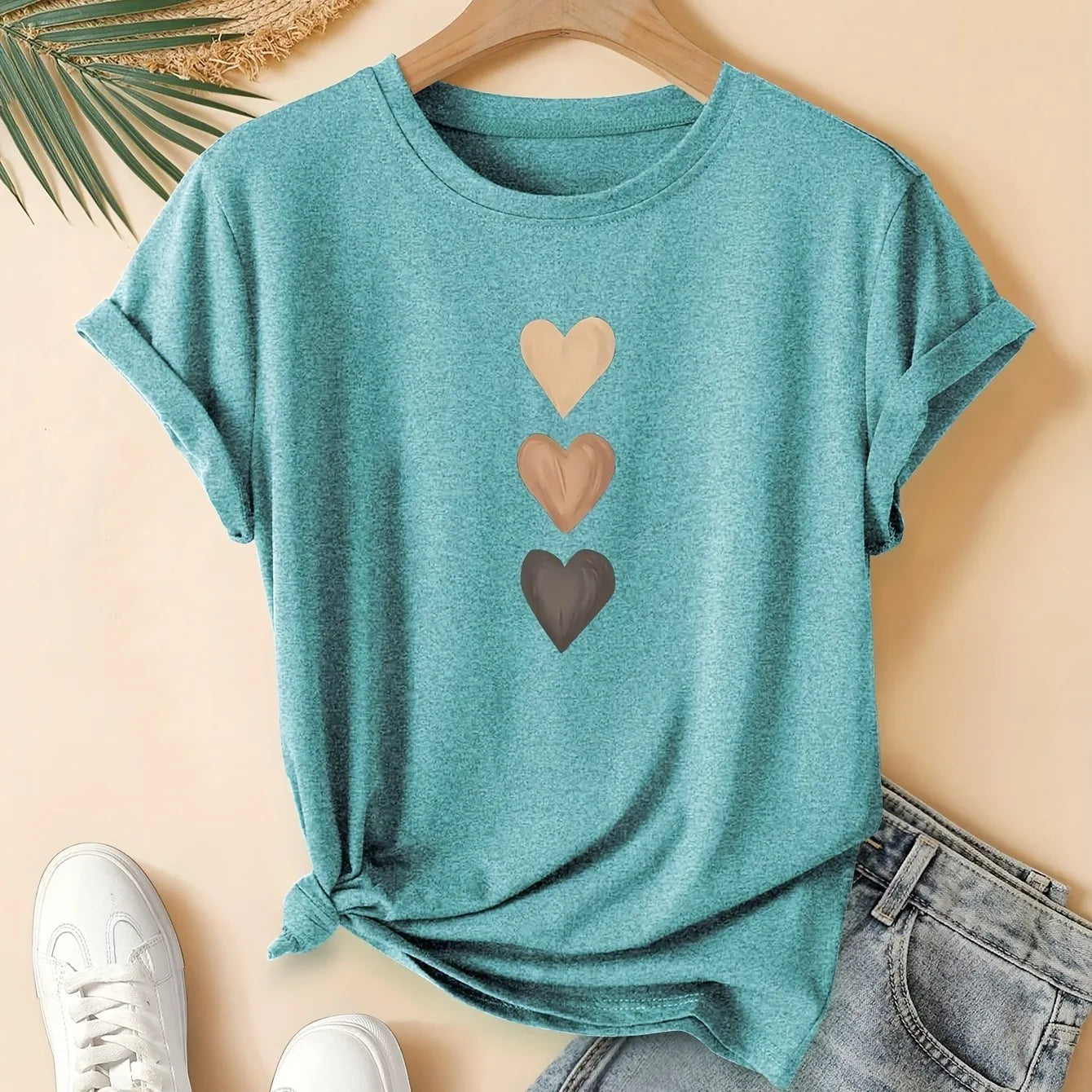 Women's pure cotton short sleeve T-shirt with Chinese art retro pattern in blue colour
