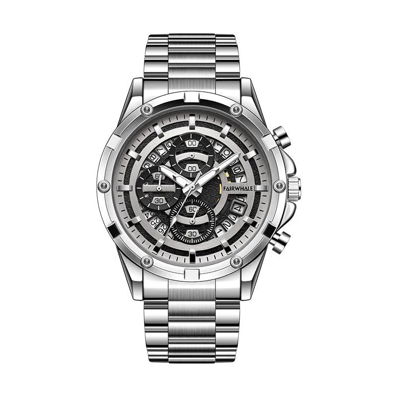 Men's luminous waterproof quartz watch with a steel bracelet in a casual style.