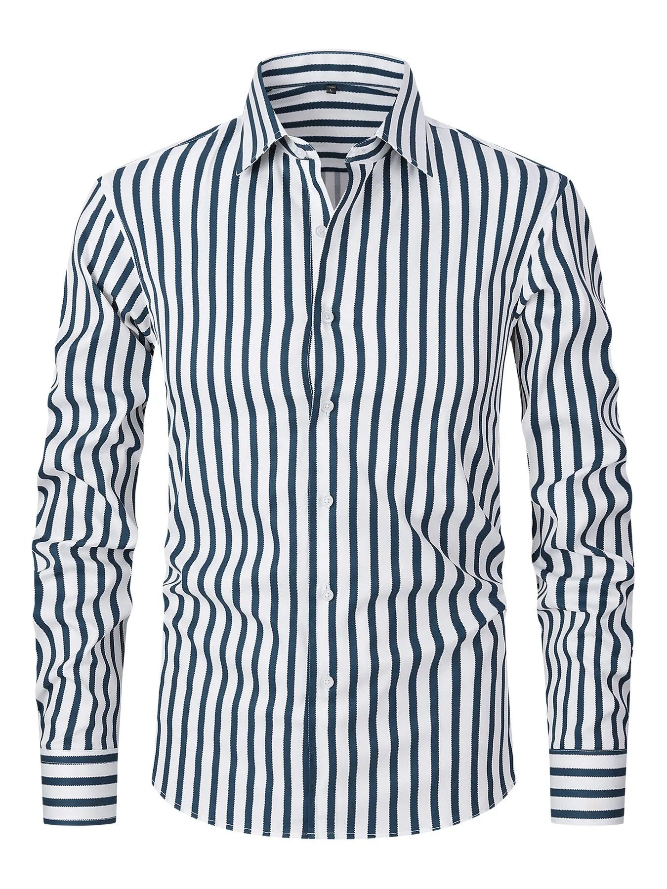 Men's striped long sleeve business shirt slim fit polyester blend fabric