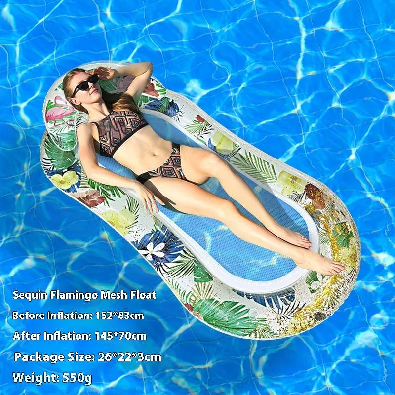 PVC inflatable floating row with thick sequins and wave design in multiple colour patterns