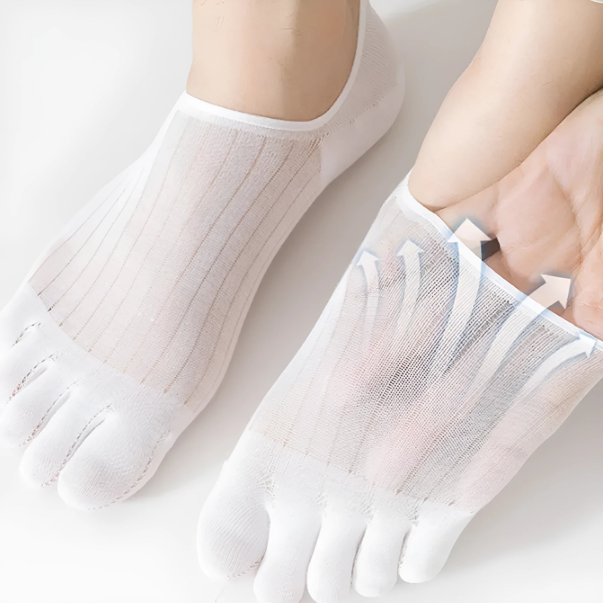 Modal cotton five-finger ultra-thin breathable boat socks in black, shown in a flat lay.