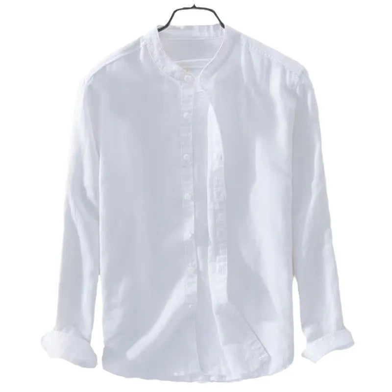 Men's loose fit linen cotton casual shirt in solid colours with long sleeves