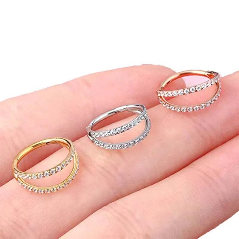 G23 titanium alloy puncture zircon lip and nose ring in steel or gold colour options