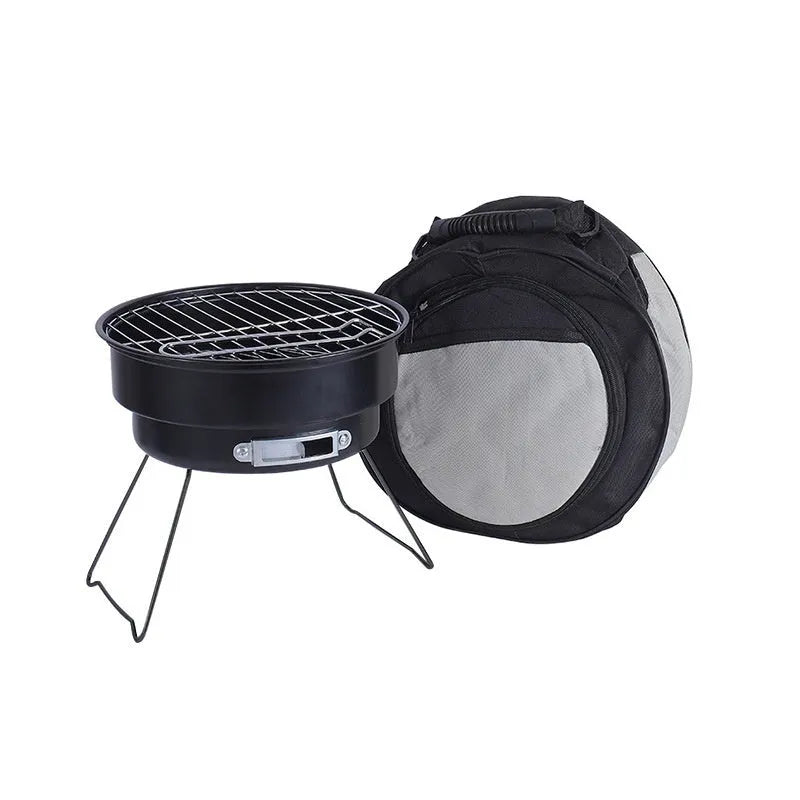 Compact round folding outdoor ice stove with barbecue grill mesh and detachable legs