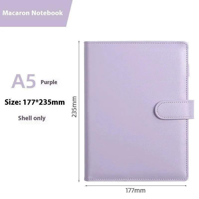 A5 PU leather zipper binder shell for loose-leaf paper in a solid colour.