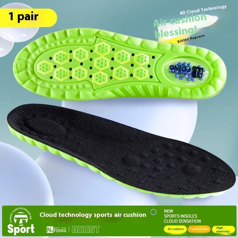 Green PU air cushion sports insoles with argy wormwood for shock absorption and breathability