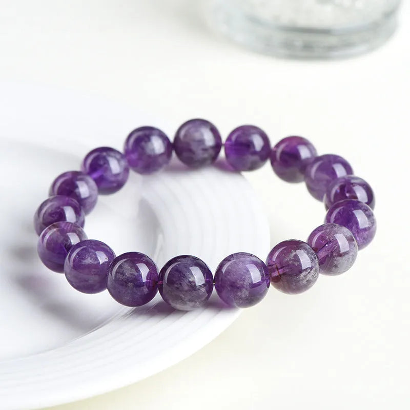 Natural feather amethyst crystal bracelet in Snow Mountain purple colour with scattered beads design