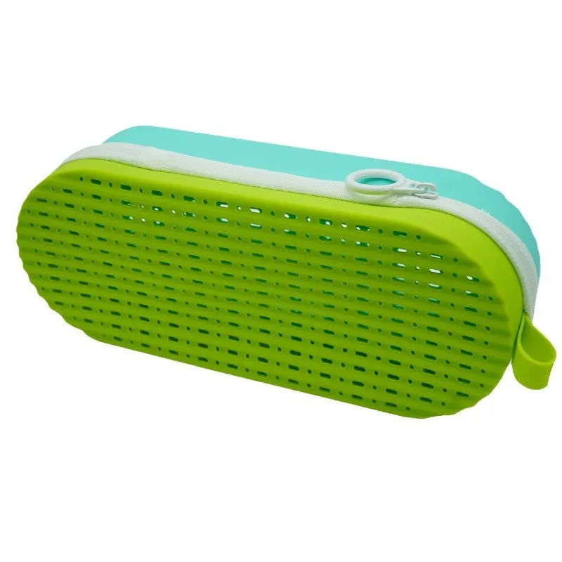 Silicone hard glasses case with a long carry handle shown in rose red light purple colour.