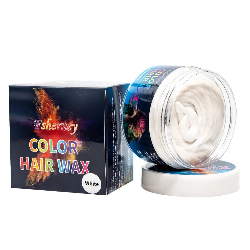 120g pot of hair styling clay in various colours including blue, red, grey, and yellow