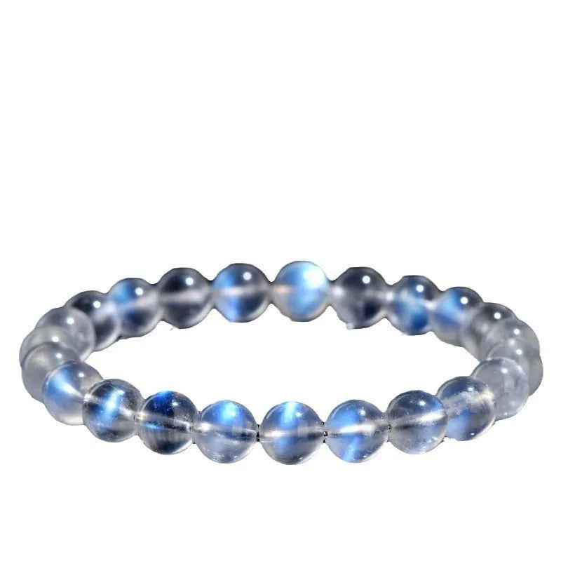 Blue Moonlight natural crystal bracelet with hand-ground beads in cream body colour