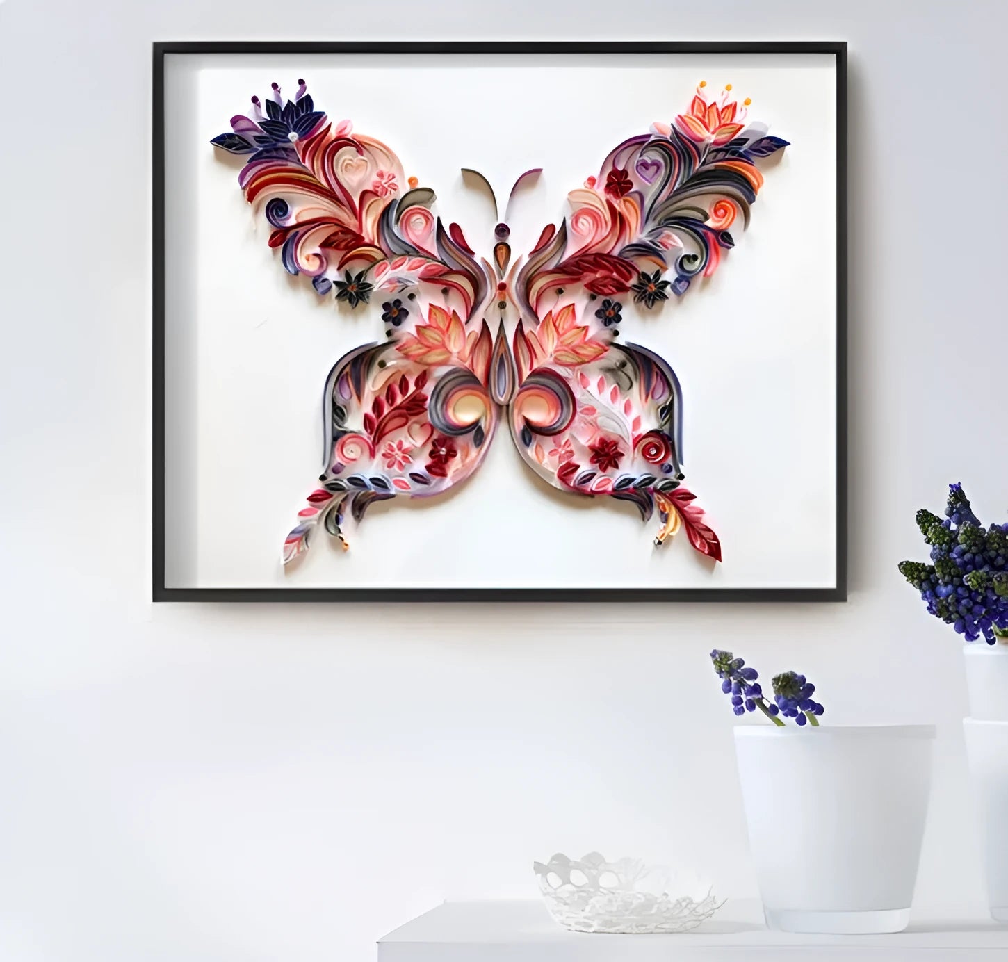 20-inch butterfly quilling craft kit with paper illustration, tools, and blue or pink colour options