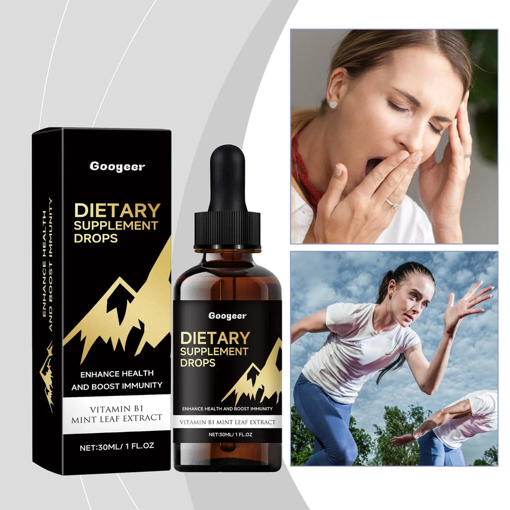 Bottle of dietary supplement drops with dropper for measured liquid nutrition servings