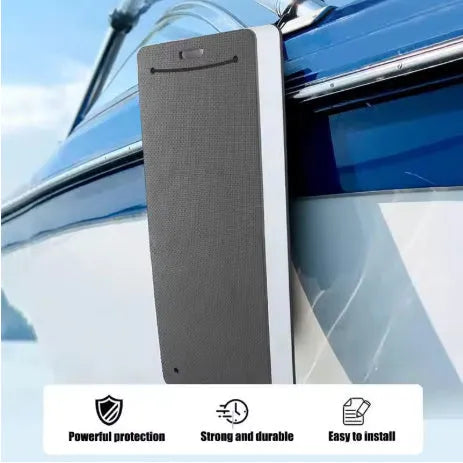 Blue and grey EVA marine fenders showing two size options for boat hull protection