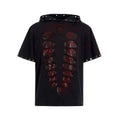 Black men's hooded T-shirt with sequin design and short sleeves in loose-fitting style
