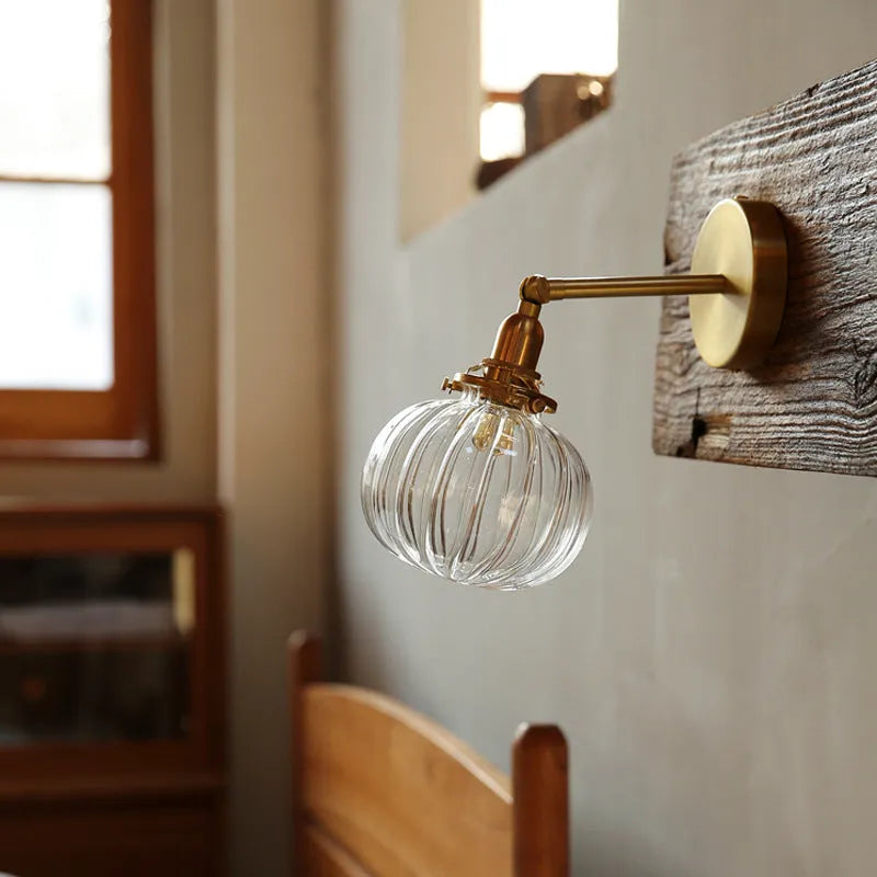 Pumpkin-shaped glass wall lamp with water ripple transparent or solid blue glass shade