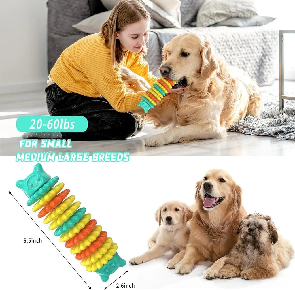 Blue rubber caterpillar-shaped dog chew toy for aggressive chewers