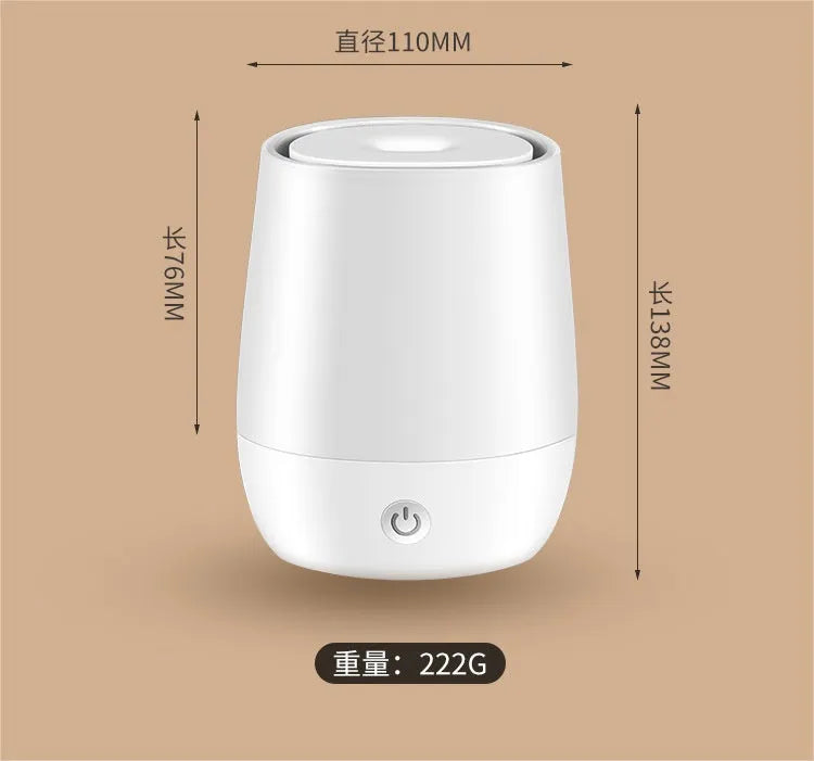 White USB aroma diffuser with simulated flame effect and compact design for bedside use