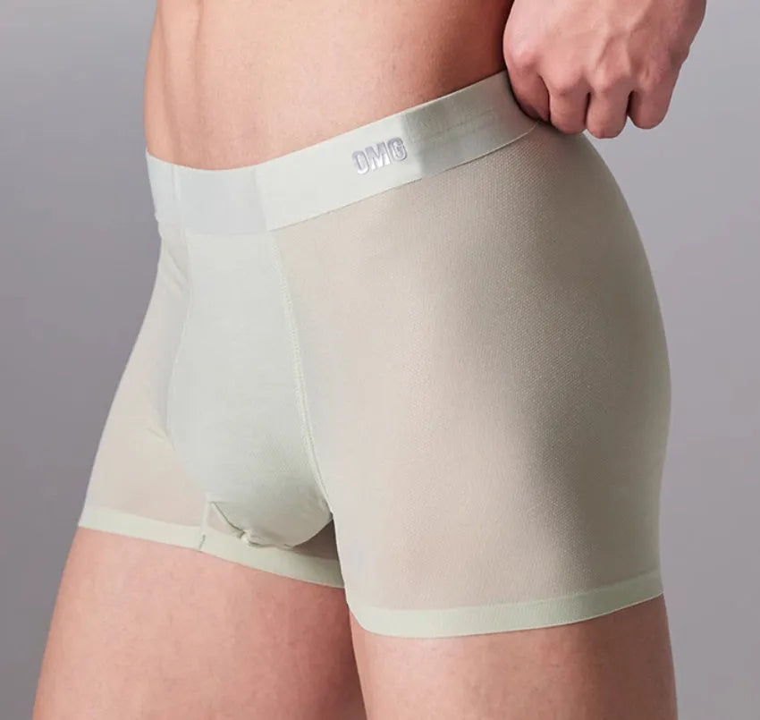 Men's lightweight seamless antibacterial sports underwear shown in black, blue, green, and silver colour options.
