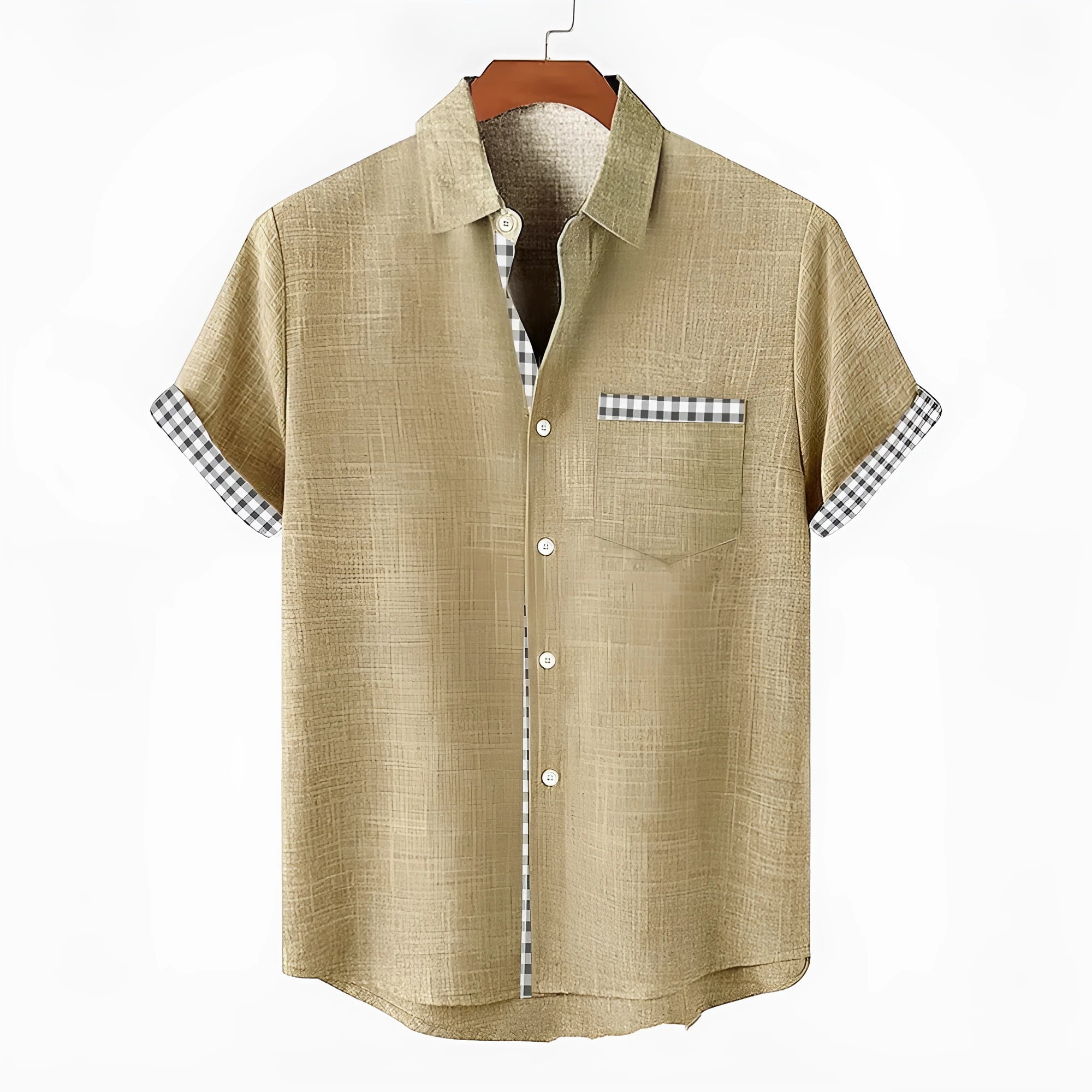 Linen short sleeve shirt with ocean fish pattern print on front, loose fit casual styling