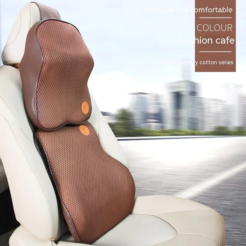 Memory foam automotive headrest pillow and lumbar support pillow set in various colour options