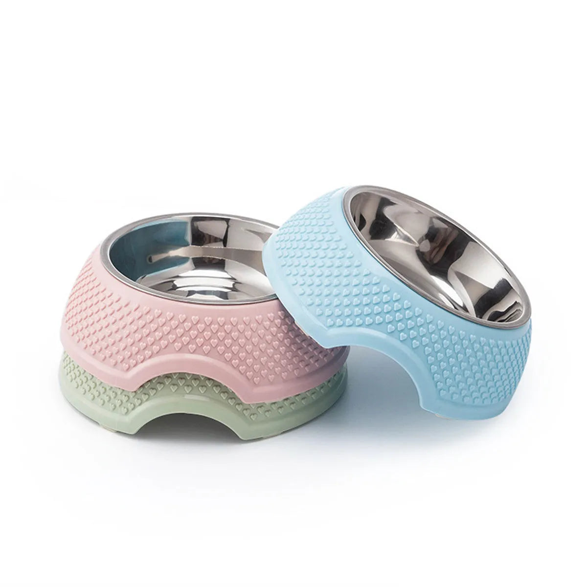 Blue stainless steel pet bowl with a weighted non-slip base for cats and dogs.