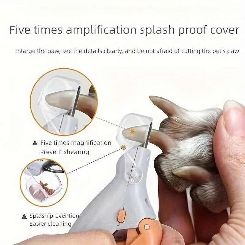 Yellow LED pet nail trimmer with magnifying glass and 4 lights for cats and dogs