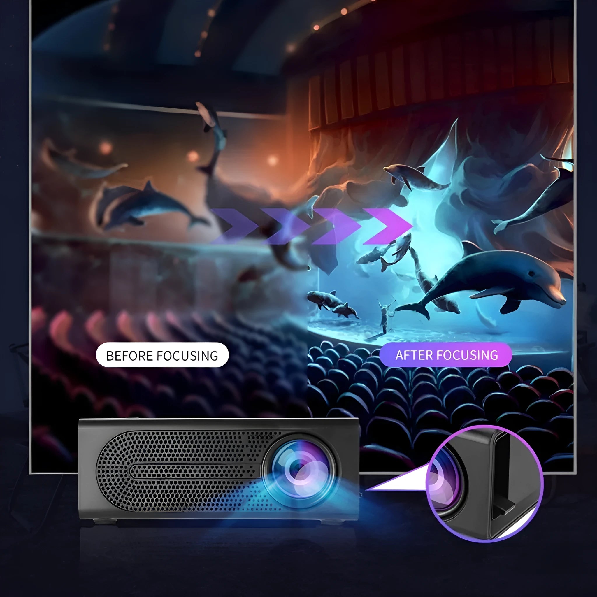 Portable mini projector in black or white with mobile phone connection cable