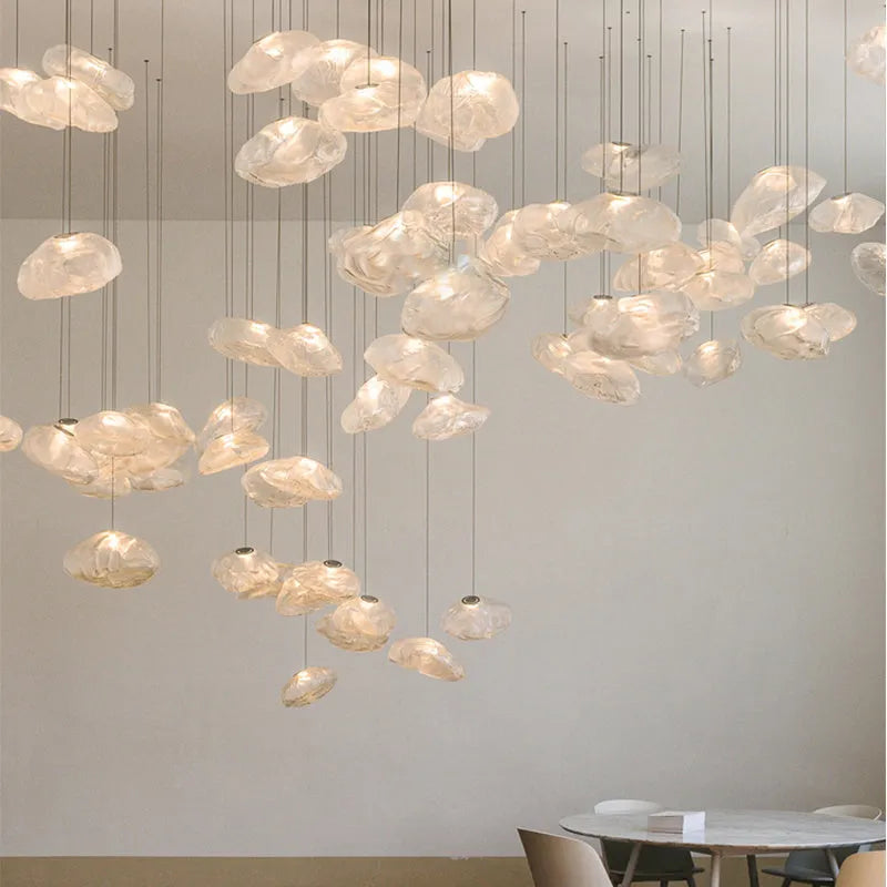 Postmodern light luxury glass decorative chandelier in amber clear or smoke grey with E27 fitting