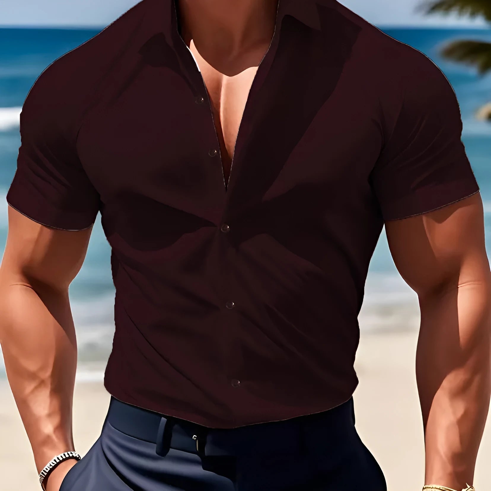 Men's short sleeve printed casual shirt in cardigan style with collar, available in multiple colours