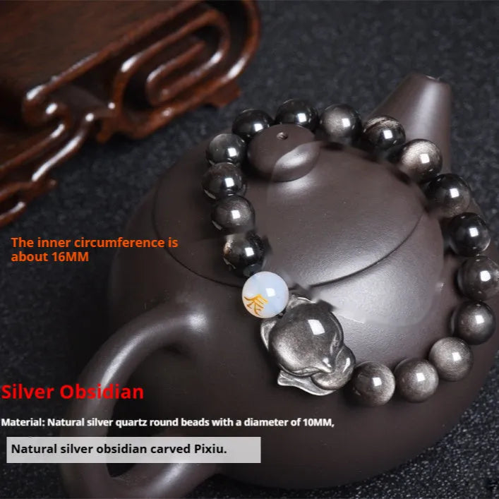 Natural obsidian zodiac bracelet with 10mm beads in gold, silver and black stone variations