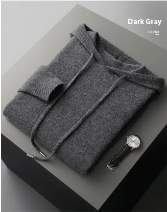 Men's light grey cashmere hoodie and trousers set for winter casual wear