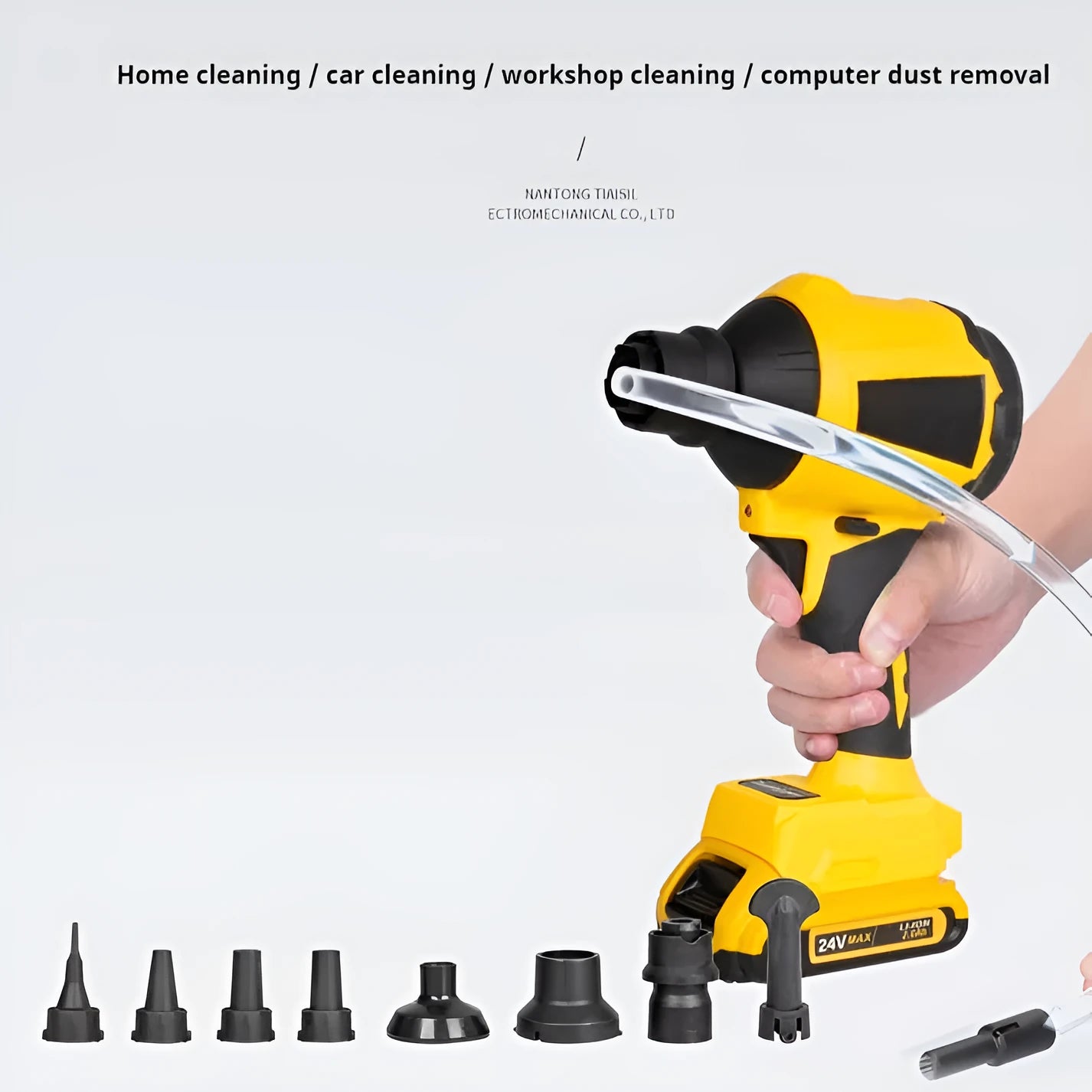 Yellow handheld lithium battery dust gun blower for office and home cleaning.