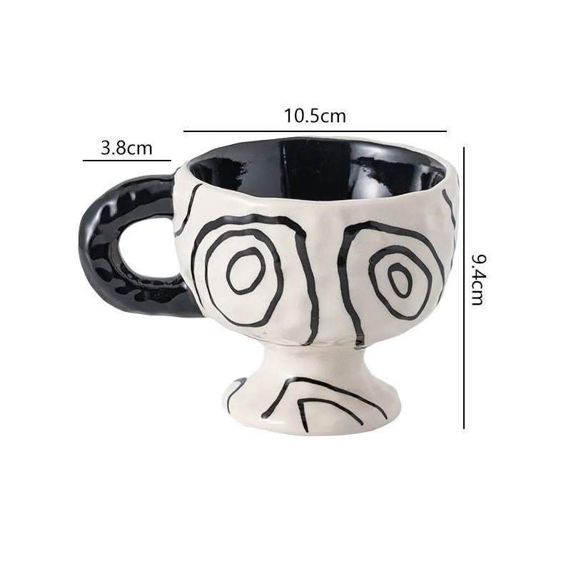 Hand-pinched irregular ceramic mug in solid colour with modern simple style, shown from side angle