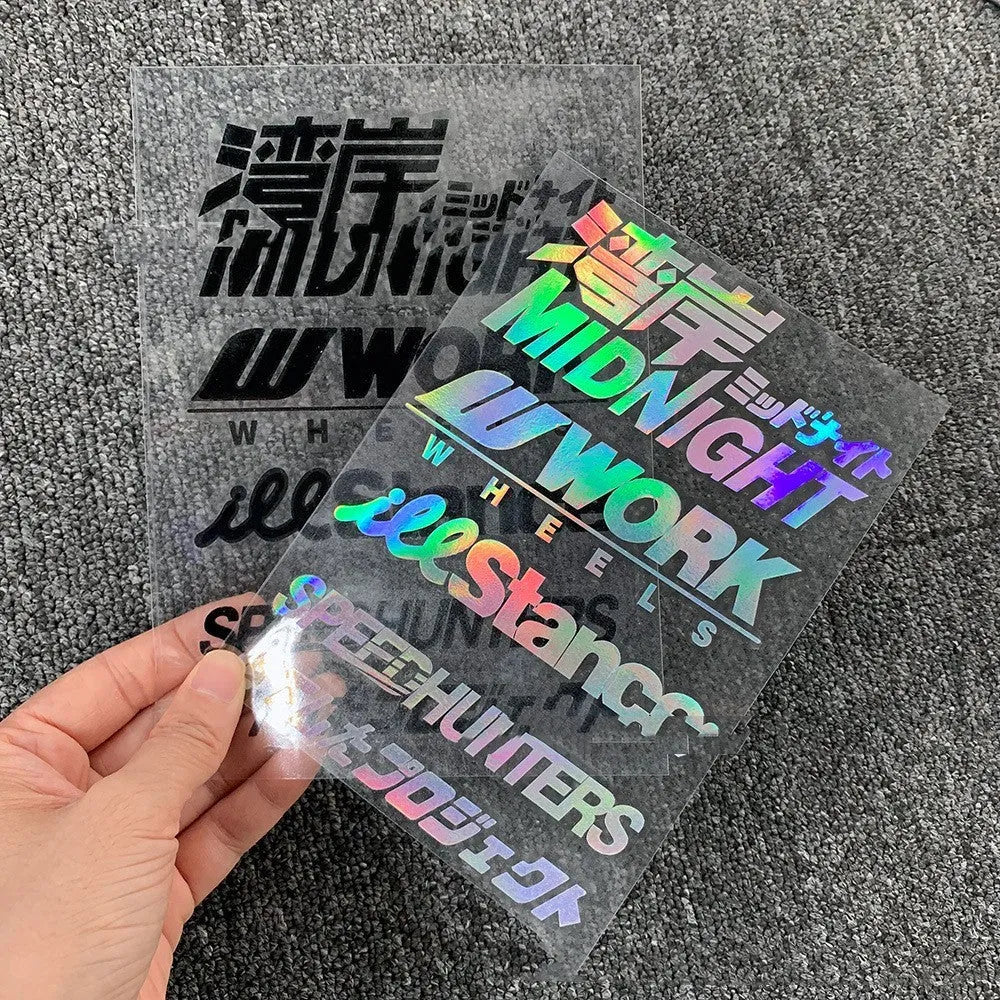 Motorcycle reflective bumper sticker with adhesive backing showing 16cm length and 11cm width dimensions