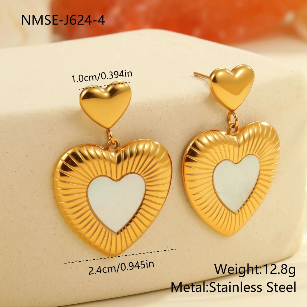Gold electroplated stainless steel heart fritillary earrings with romantic design for women