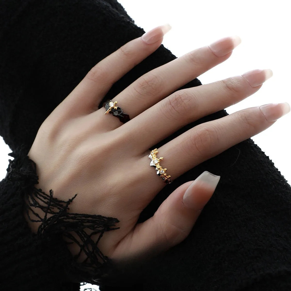 Princess Knight adjustable couple ring in silver with electroplated gold finish