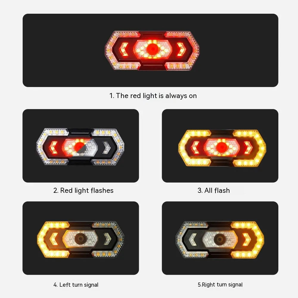 Black wireless remote control taillight with USB charging port and waterproof construction