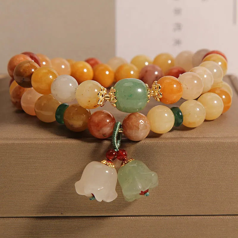 Natural jinsi jade multi-layer bracelet with orchid pendant charm for women