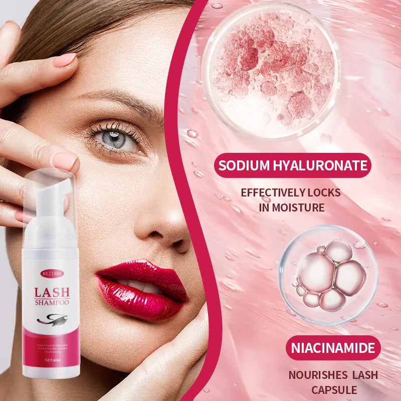 LASH SHAMPOO Mousse eyelash cleaning solution 60ml bottle with soft foam formula
