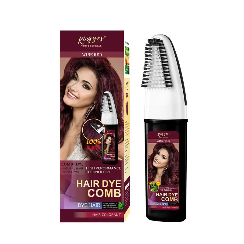 200ml bottle of permanent hair dye with a built-in comb applicator in Brown, Wine Red, or Dark Brown.