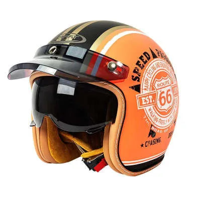 Retro electric bike half helmet in ABS plastic showing colour options including black, grey, orange and yellow designs