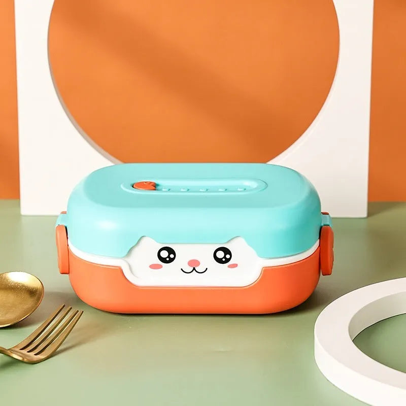 A square, solid-colour plastic divided lunch box, shown in dark blue, suitable for children and adults.