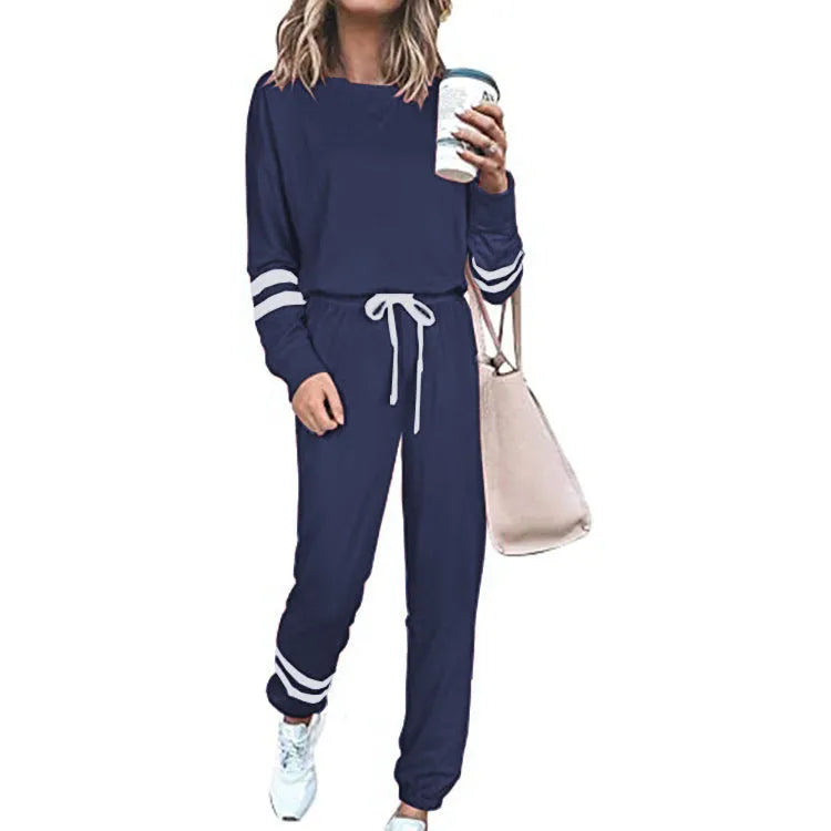 Women's plus size casual suit set in loose fit with long sleeves, shown in a solid colour.