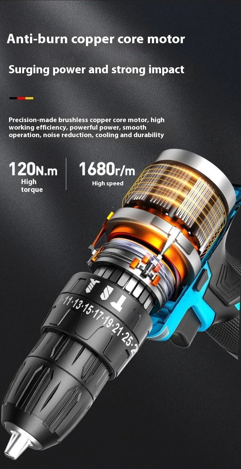 12V two-speed impact pistol drill and electric screwdriver set with storage box