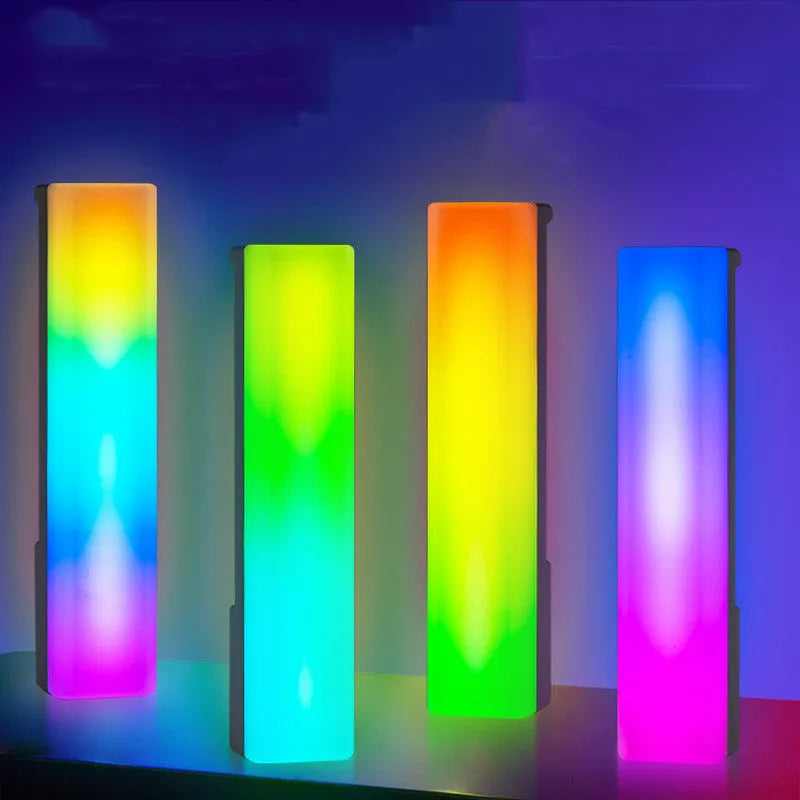 3D RGB light pick-up table top ambiance lamp with voice-activated rhythm lighting in black or white shell