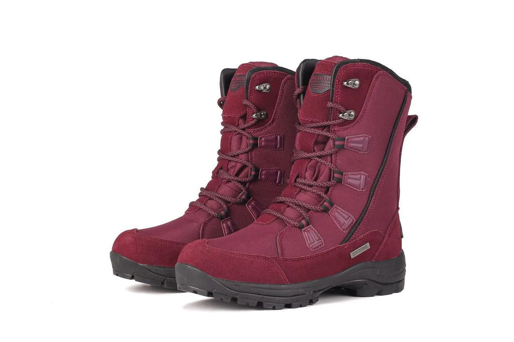 Women's genuine leather thermal snow boots in black, mid-calf length with rubber sole