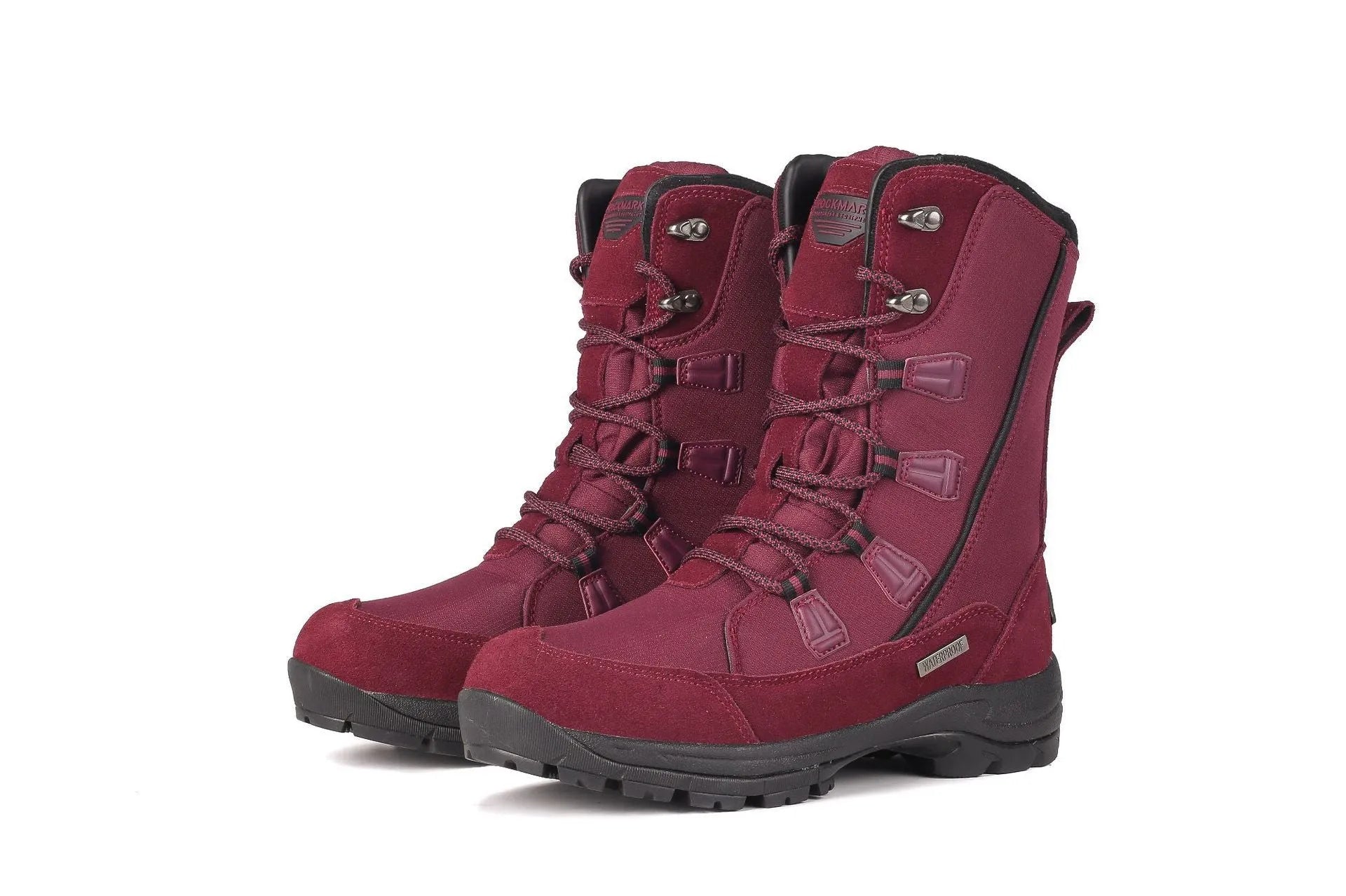 Women's genuine leather thermal snow boots in black, mid-calf length with rubber sole