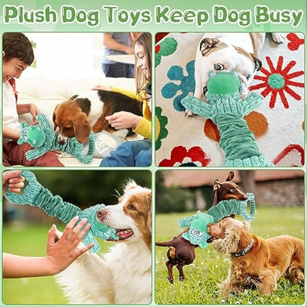 Large squeaky plush hippo or monkey dog toy for tug of war and interactive indoor play